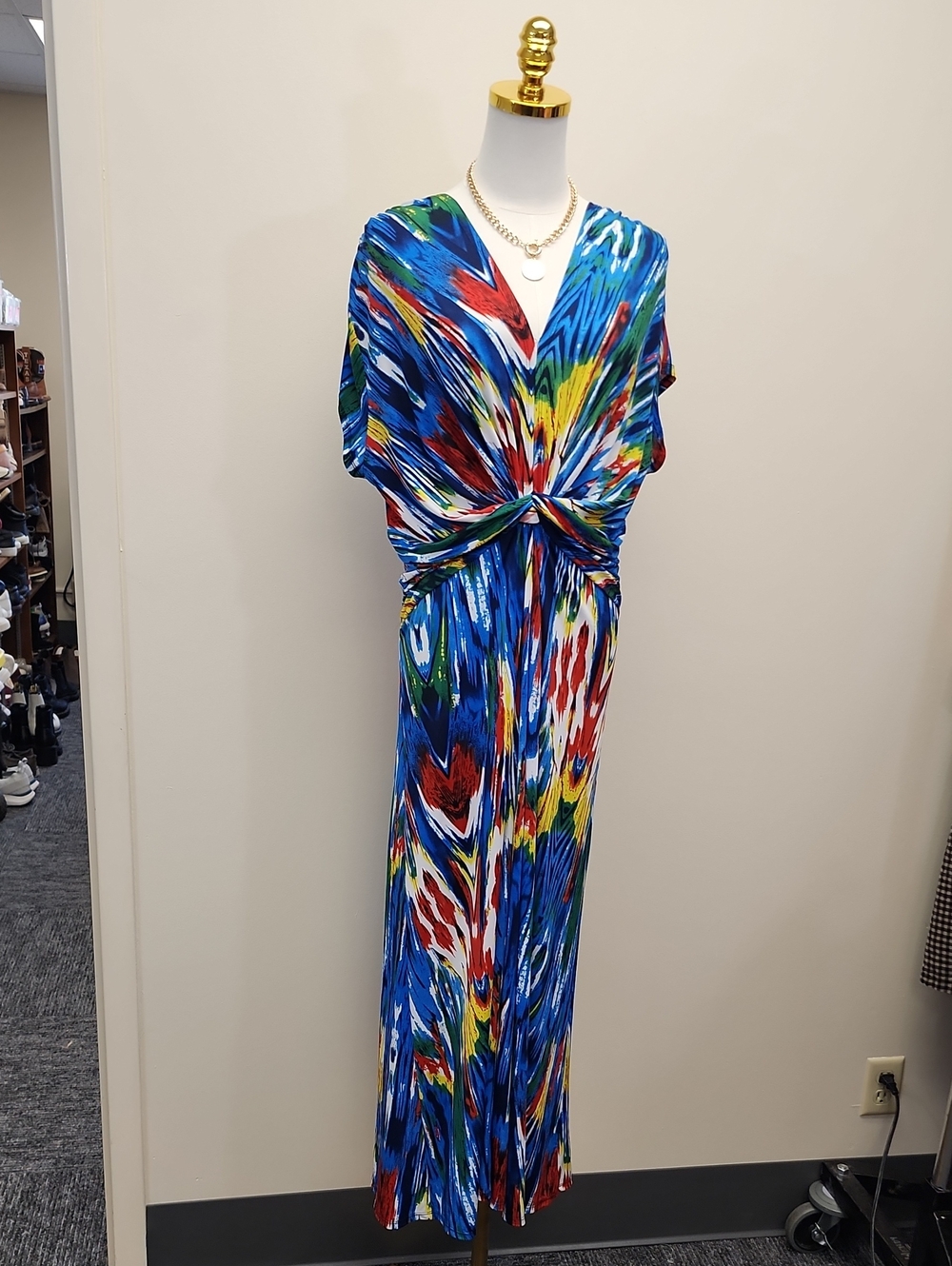 Lucky Diamond Blue Green Abstract Print Maxi Dress Estimated Medium